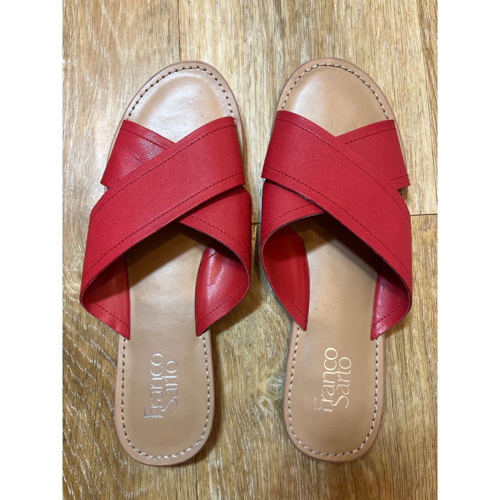 Franco Sarto L-Quentin Red Leather Crisscross Slide Sandals Sz 9.5 Flats